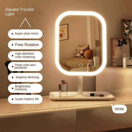 Niche Modern Desktop Vanity Mirror 3 Colour Light LED Makeup Mirror Touching Mirror Women Bedroom Dressing Mirror