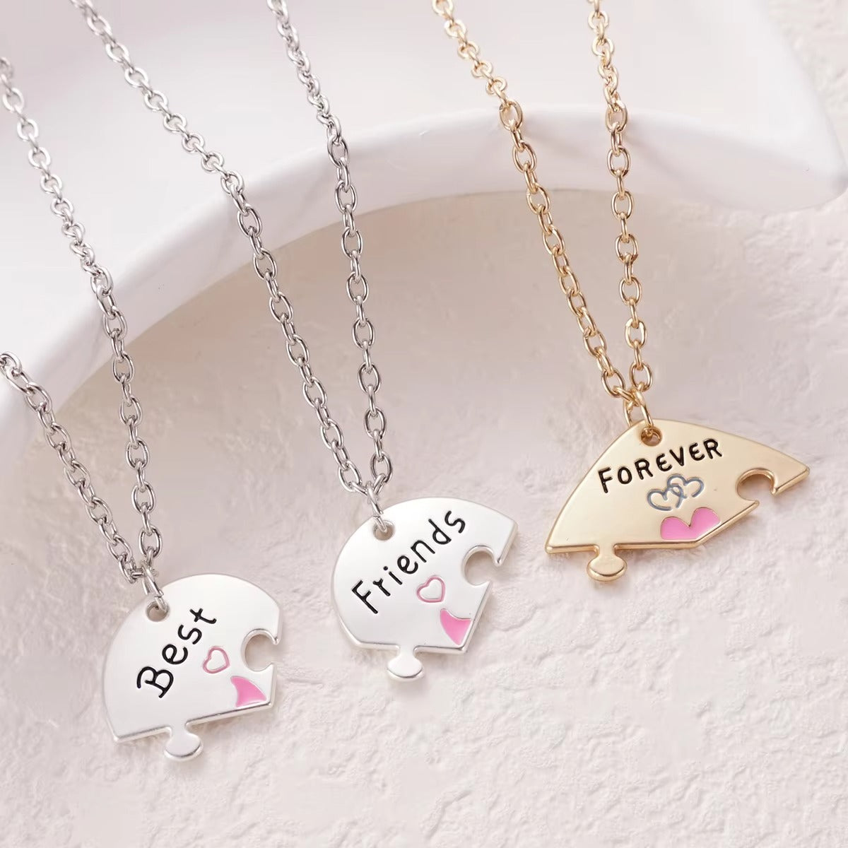 3 Pcs/set Best Friends Forever Heart Pendant Necklace For Women Adjustable Love Broken Heart BFF Choker Party Jewelry Accessorie