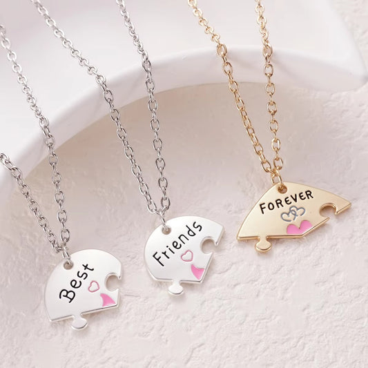 3 Pcs/set Best Friends Forever Heart Pendant Necklace For Women Adjustable Love Broken Heart BFF Choker Party Jewelry Accessorie