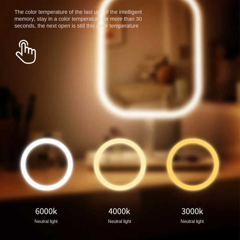 Niche Modern Desktop Vanity Mirror 3 Colour Light LED Makeup Mirror Touching Mirror Women Bedroom Dressing Mirror