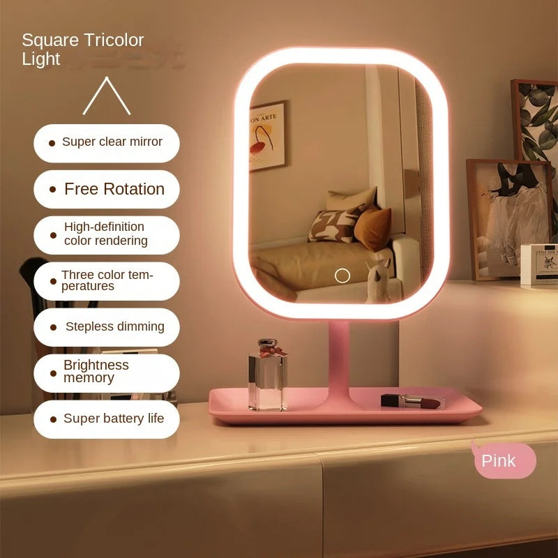 Niche Modern Desktop Vanity Mirror 3 Colour Light LED Makeup Mirror Touching Mirror Women Bedroom Dressing Mirror
