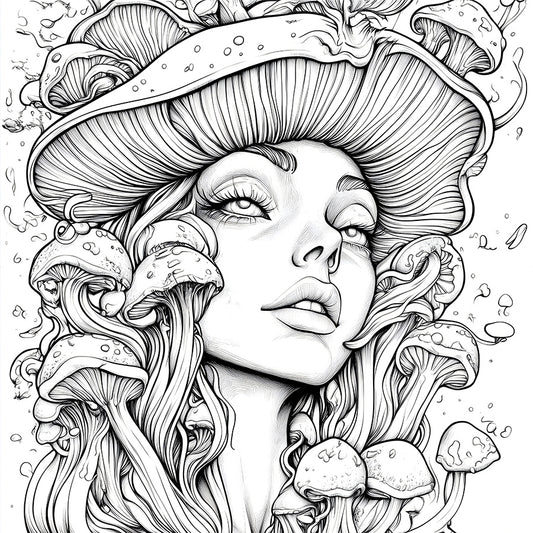 Mushroom World Colouring Book Adult Picture Book Original Design