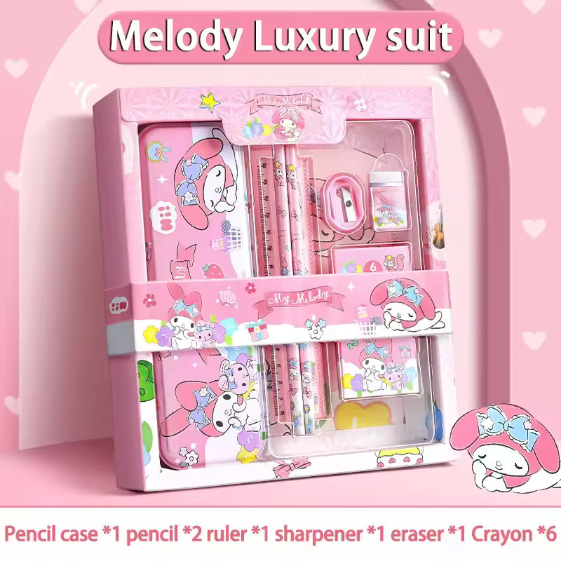 anrio 12PCS Kuromi Stationery Set Cinnamoroll My Melody Pencils Erasers Rulers Student School Supplies Study Stationery Gifts