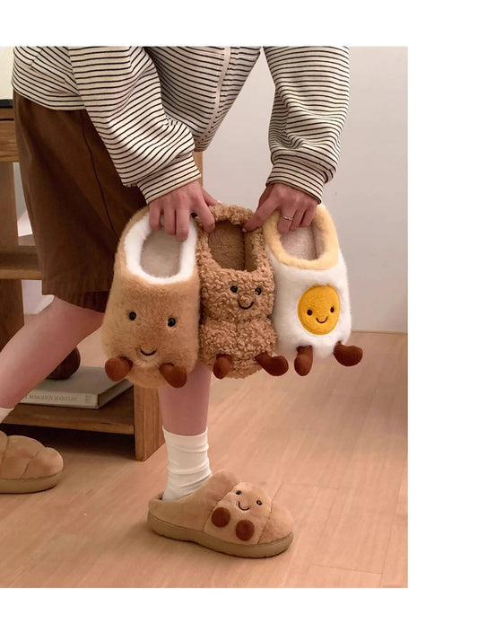 Couples Winter Home Slippers Fun Croissant Bread Design Thick Soled Anti Slip Cute Cotton Indoor Household Slipper For Men Women
