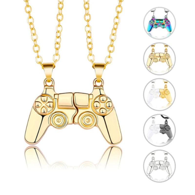 Magnetic Game Controller Necklace, Gold and Silver Color, PS4 Console Pendant, Valentine's Day Gift, 2 Pieces Per Set