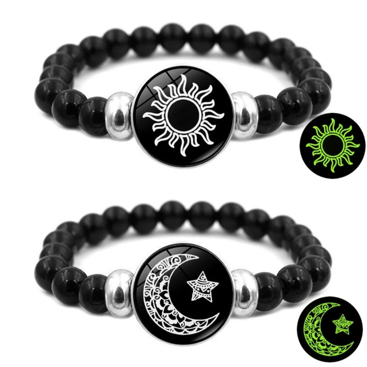 Glow in the Dark Sun Moon Star Pattern Glass Bead Couple Bracelet for Women and Men Luminous Matching Bangles Valentine's Jewelry 1 item for sale Sold by: HongTaiYang Store ( 4.9 | 10,000+ sold )