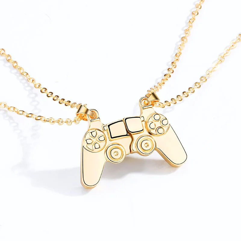Magnetic Game Controller Necklace, Gold and Silver Color, PS4 Console Pendant, Valentine's Day Gift, 2 Pieces Per Set