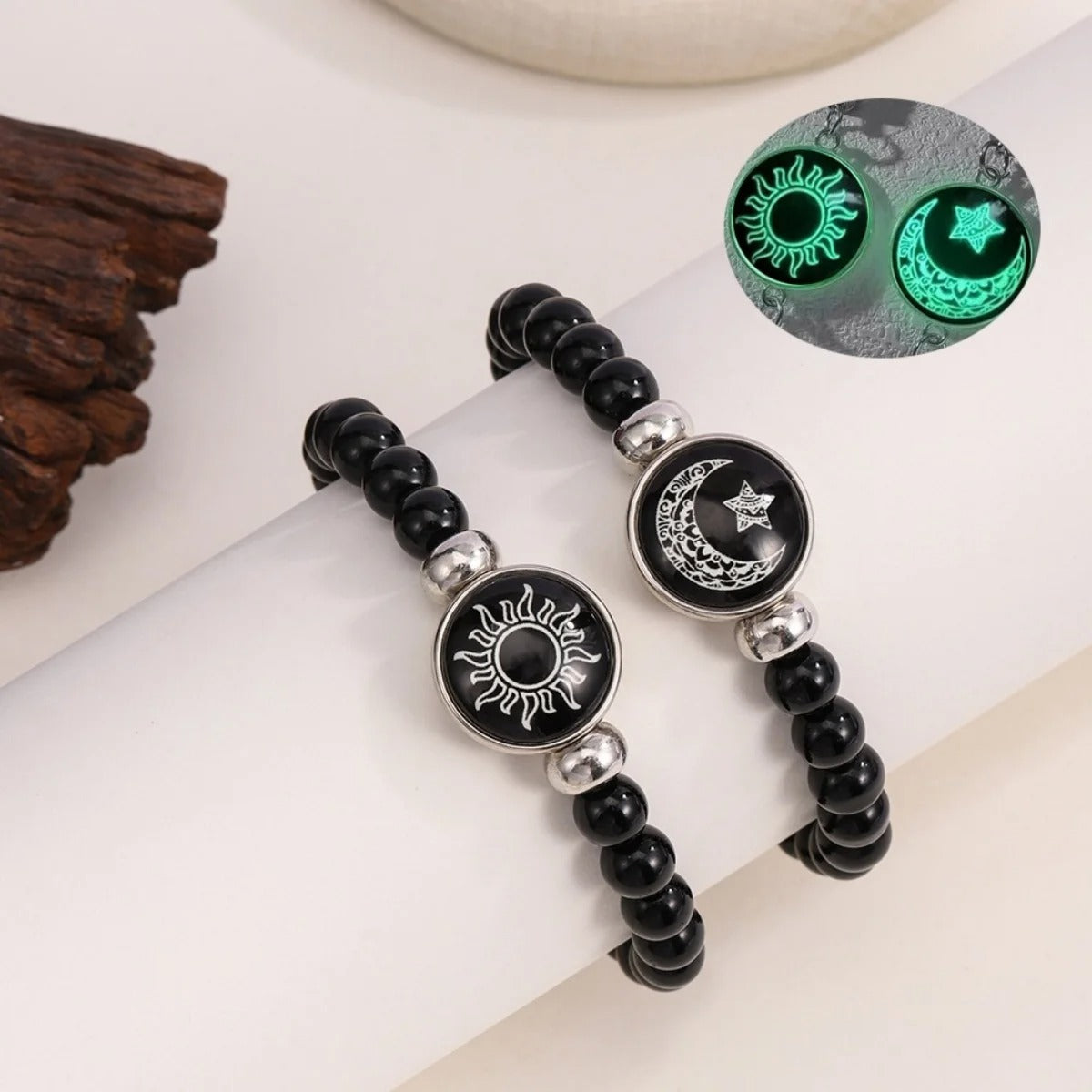 Glow in the Dark Sun Moon Star Pattern Glass Bead Couple Bracelet for Women and Men Luminous Matching Bangles Valentine's Jewelry 1 item for sale Sold by: HongTaiYang Store ( 4.9 | 10,000+ sold )