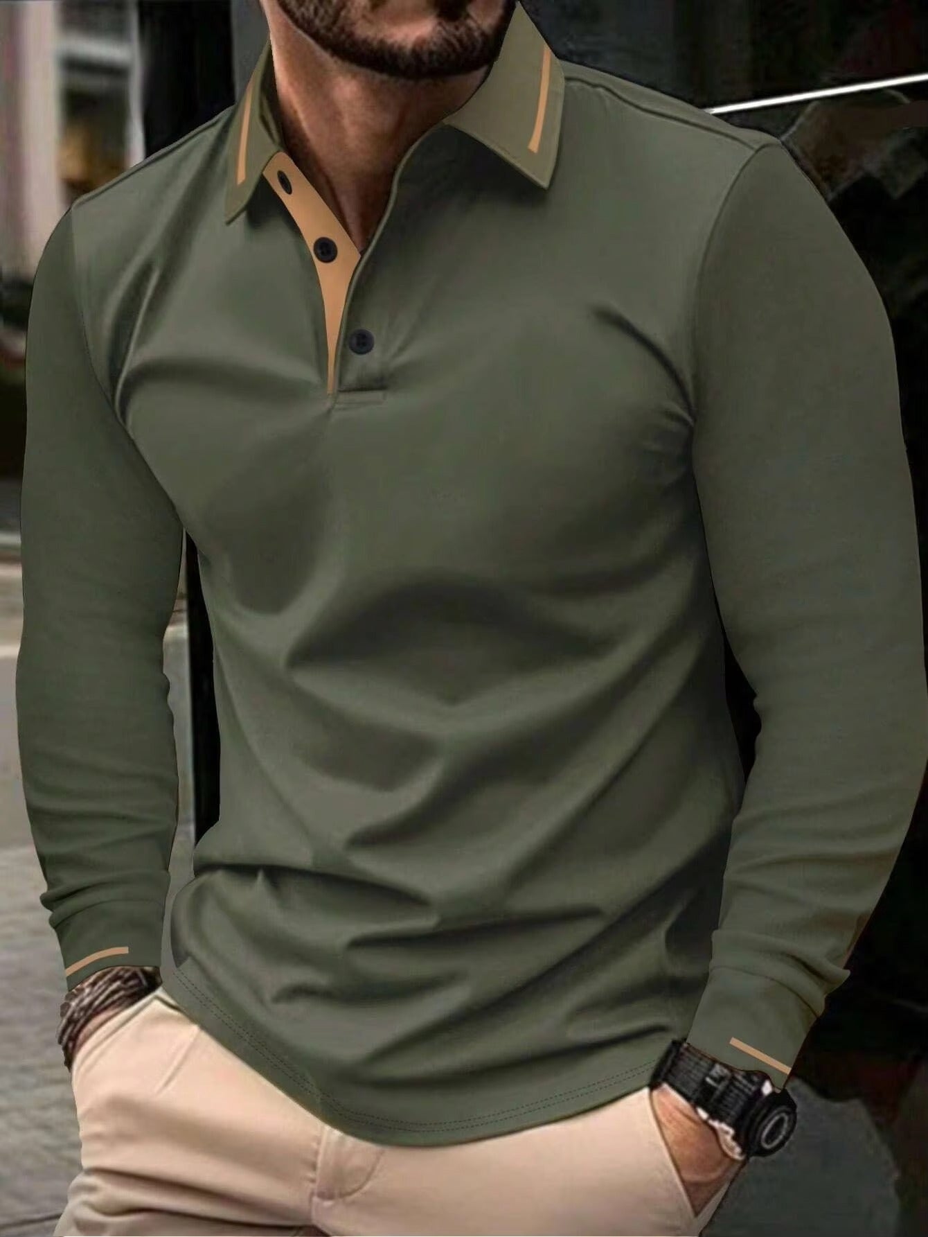 The new men's long-sleeved polo shirts for Spring/Autumn 2025 feature a casual and fashionable 3D pattern print.