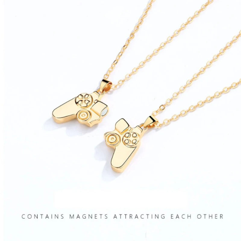 Magnetic Game Controller Necklace, Gold and Silver Color, PS4 Console Pendant, Valentine's Day Gift, 2 Pieces Per Set
