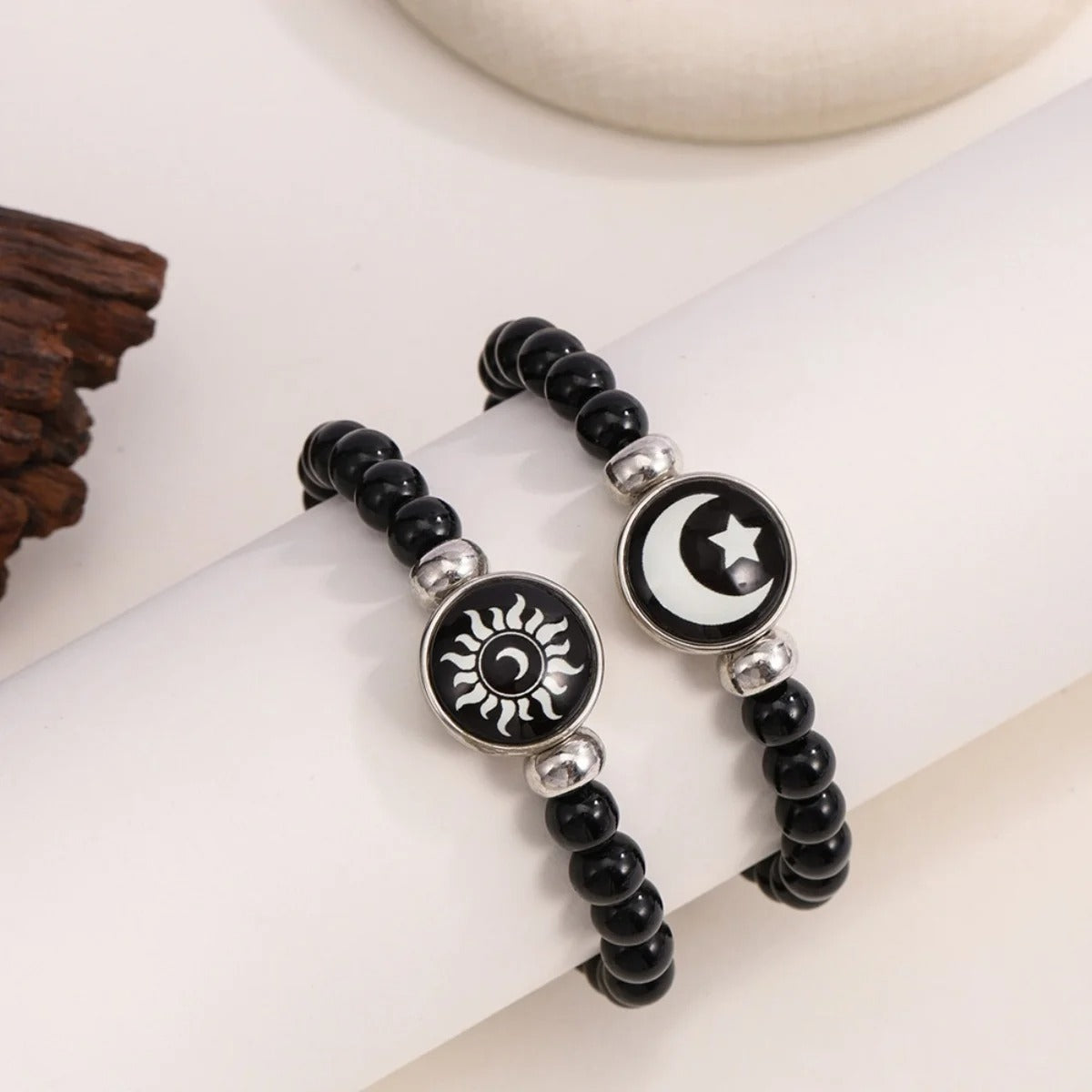 Glow in the Dark Sun Moon Star Pattern Glass Bead Couple Bracelet for Women and Men Luminous Matching Bangles Valentine's Jewelry 1 item for sale Sold by: HongTaiYang Store ( 4.9 | 10,000+ sold )