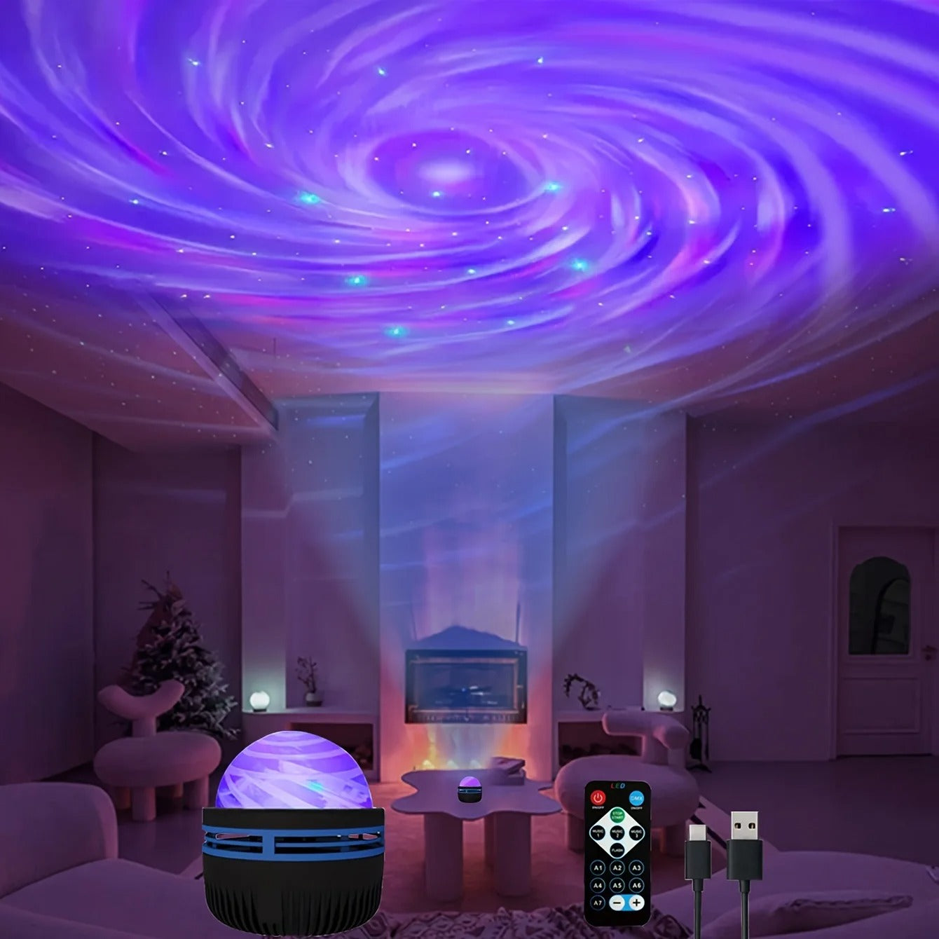 LED Night Lights Galaxy Projector Remote Control 5V USB Rechargeable Starry Sky Lamp DMX Sound Active 7 Modes for Kids Room Decor