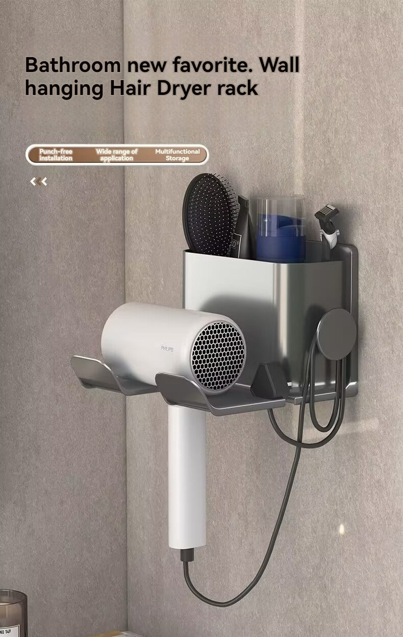 1pc Hair dryer storage rack, non perforated bathroom wall mounted bracket, bathroom air duct storage
