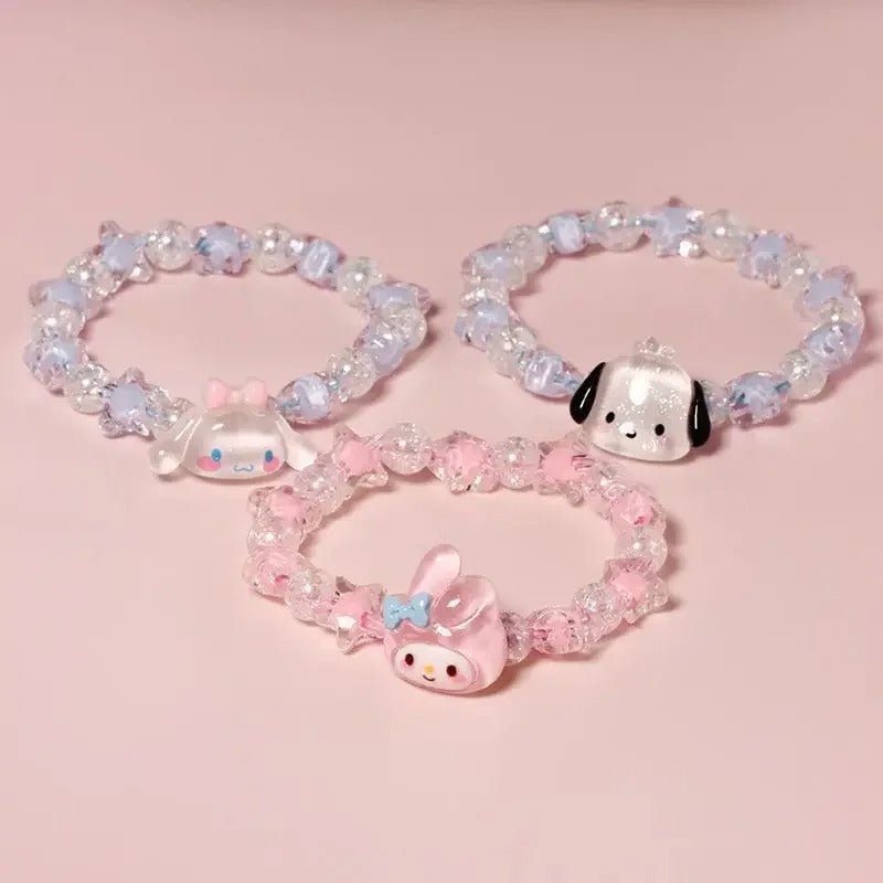 Cute Sanrio Crystal Couple Bracelet Cartoon Melody Kuromi Handmade Gift for Best Friend's Birthday