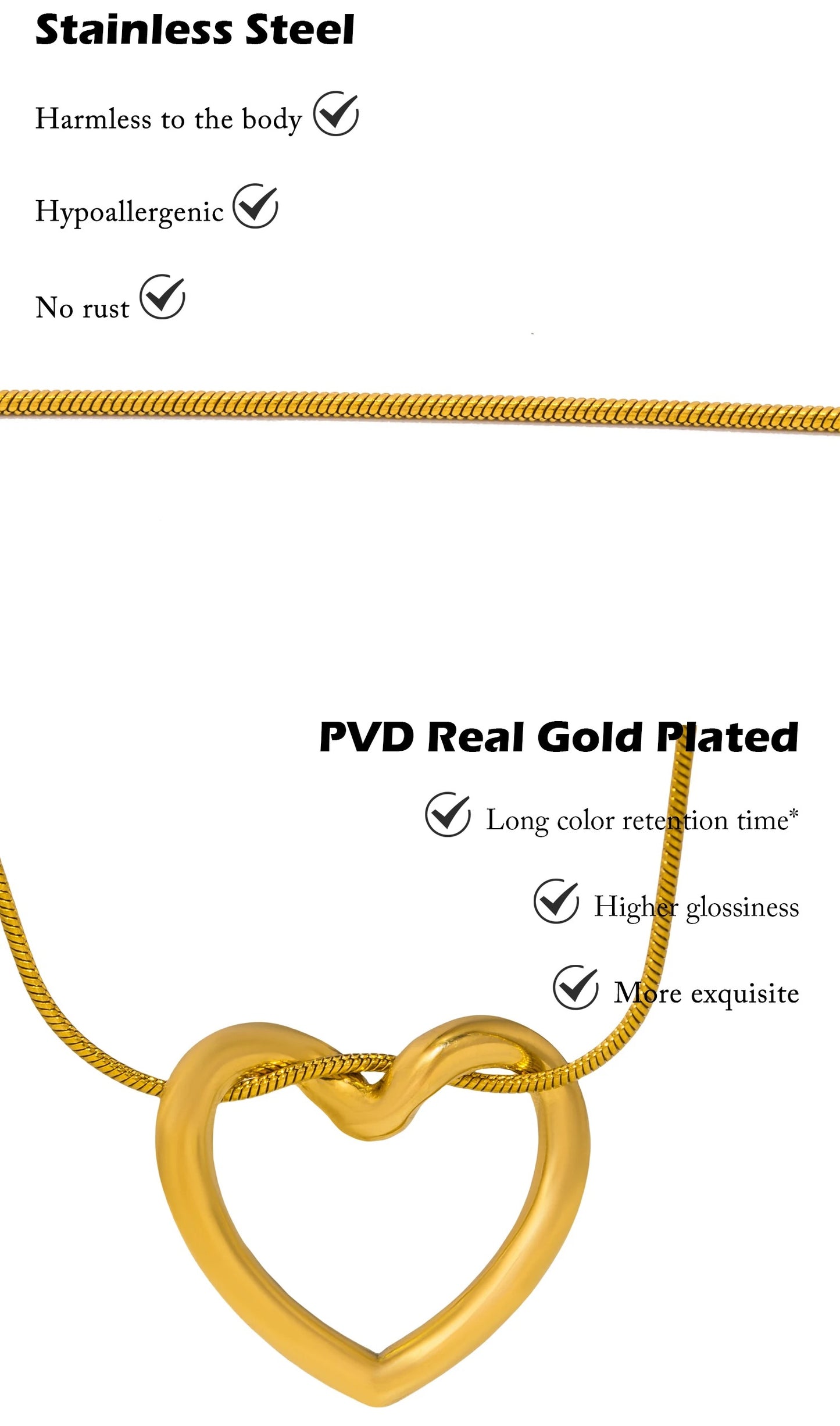 Dainty Gold Color Heat Love Pendant Collar Necklace Stainless Steel Exquisite Fashion Jewelry Best Gift for Her 2024