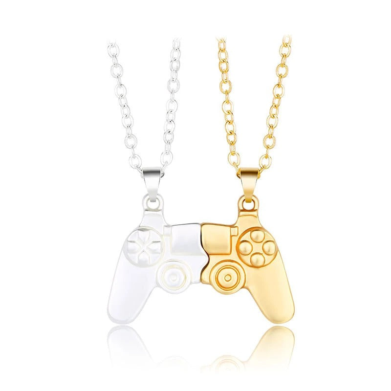 Magnetic Game Controller Necklace, Gold and Silver Color, PS4 Console Pendant, Valentine's Day Gift, 2 Pieces Per Set