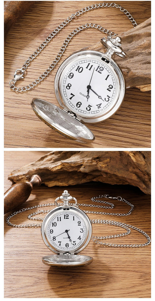 Exquisite Vintage Silver Golden Best Dad Quartz Pocket Watch Fob Chain Necklace Men's Father's Day Birthday Gift Clock