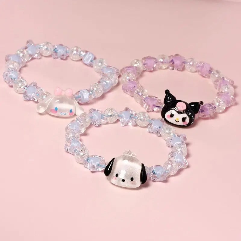 Cute Sanrio Crystal Couple Bracelet Cartoon Melody Kuromi Handmade Gift for Best Friend's Birthday
