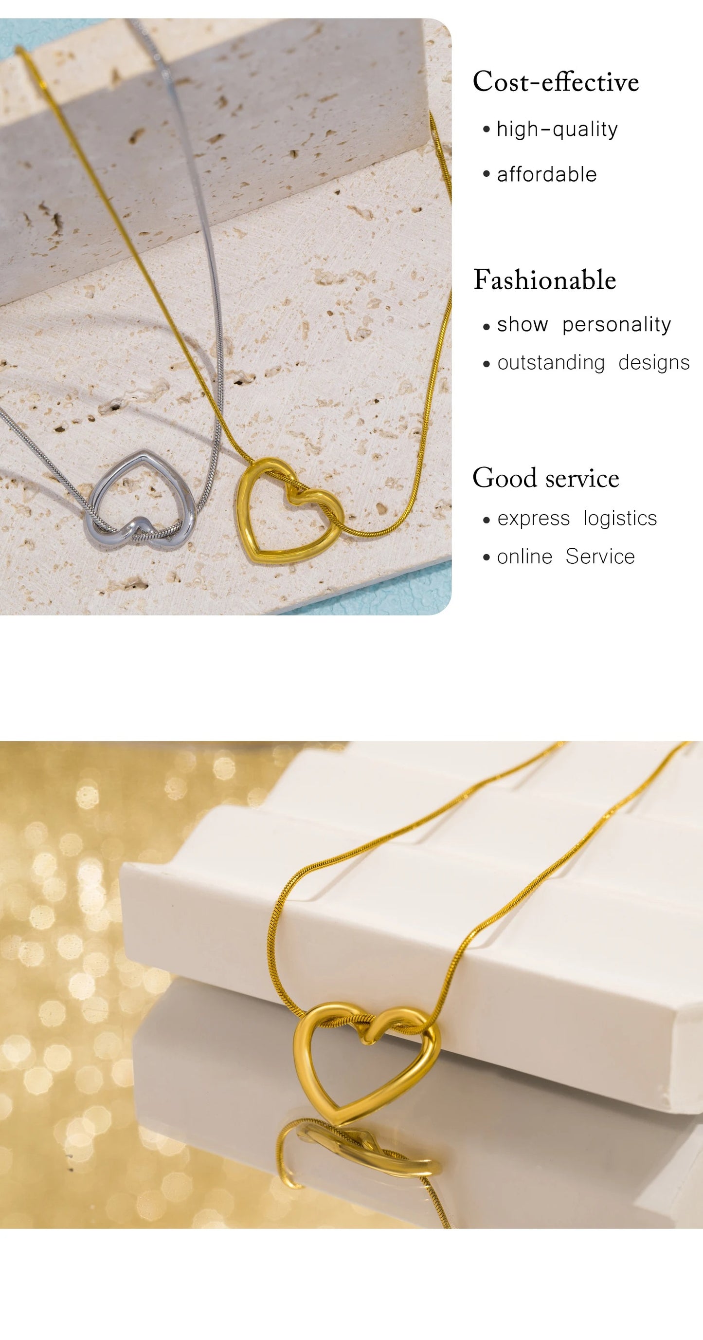 Dainty Gold Color Heat Love Pendant Collar Necklace Stainless Steel Exquisite Fashion Jewelry Best Gift for Her 2024