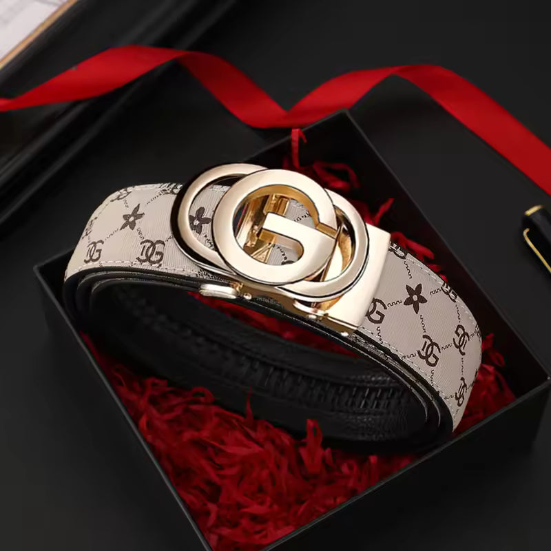 Men belt Genuine Leather Belt Metal Alloy Automatic Buckle Brand Luxury Design Waist Belts for Men Strap Male