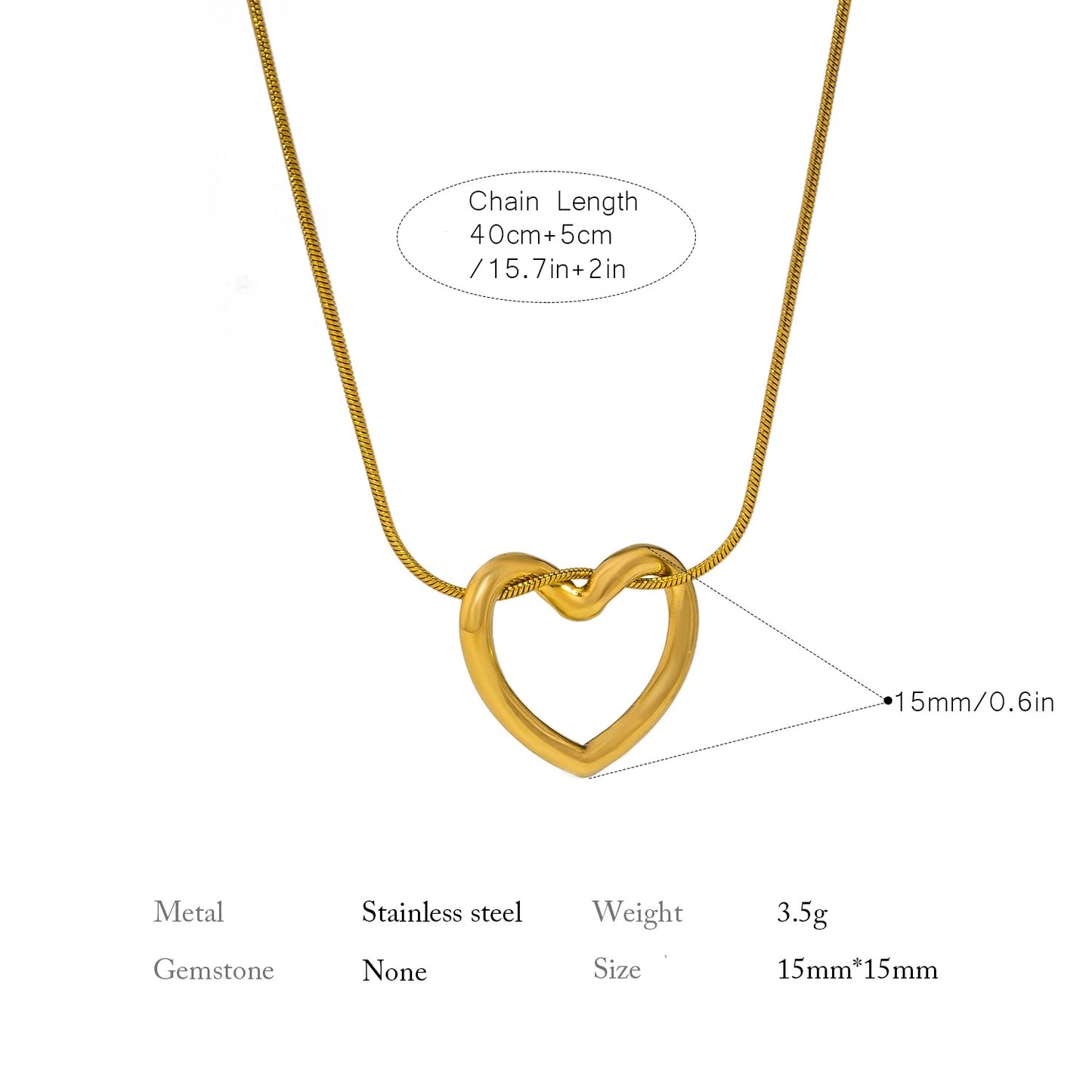 Dainty Gold Color Heat Love Pendant Collar Necklace Stainless Steel Exquisite Fashion Jewelry Best Gift for Her 2024