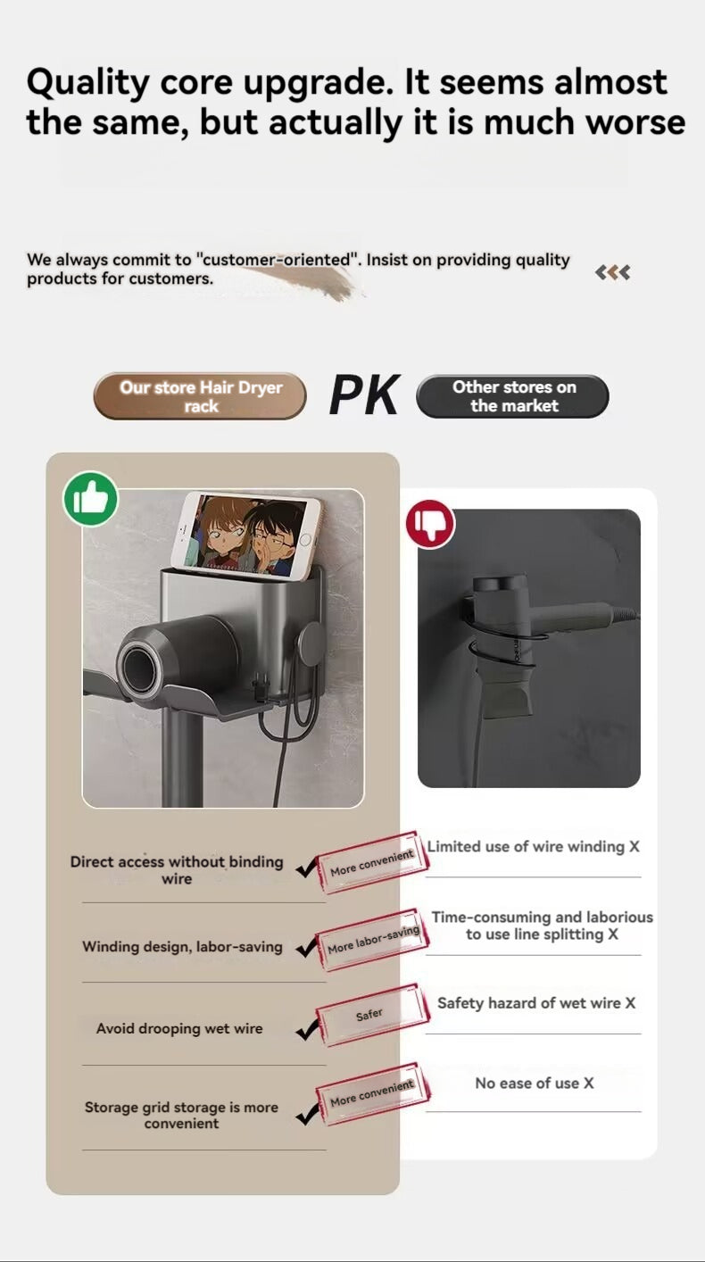 1pc Hair dryer storage rack, non perforated bathroom wall mounted bracket, bathroom air duct storage