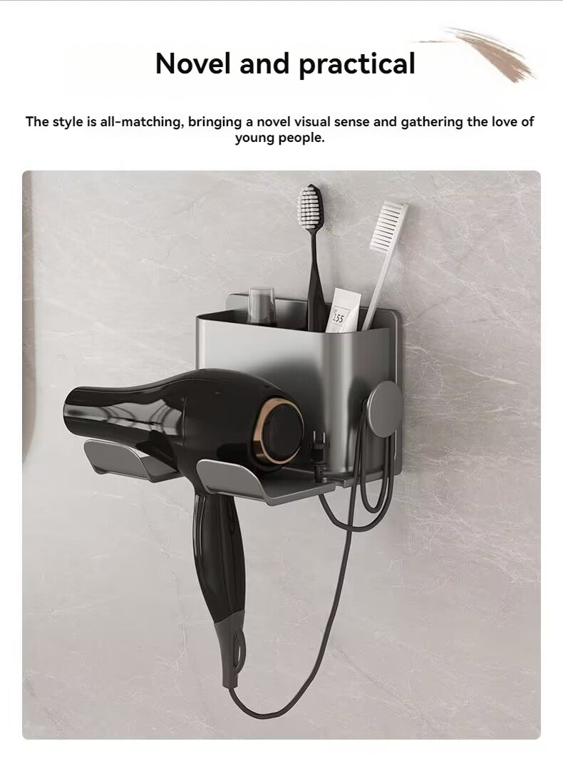 1pc Hair dryer storage rack, non perforated bathroom wall mounted bracket, bathroom air duct storage