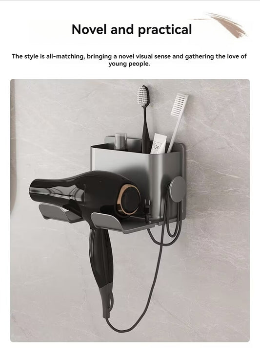 1pc Hair dryer storage rack, non perforated bathroom wall mounted bracket, bathroom air duct storage