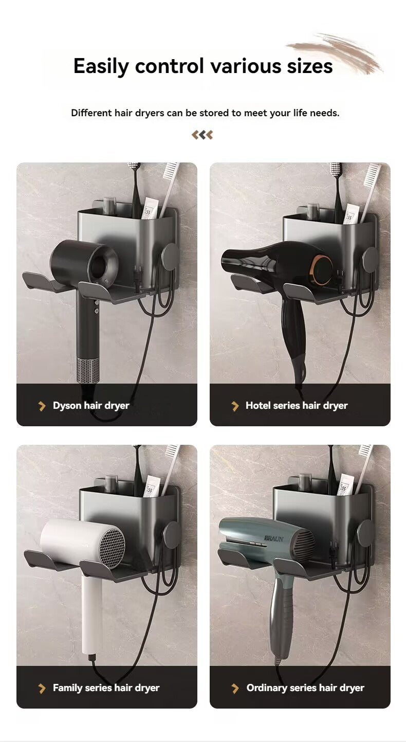 1pc Hair dryer storage rack, non perforated bathroom wall mounted bracket, bathroom air duct storage