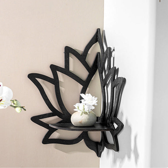 Wooden Lotus Hollow Decorative Rack Aromatherapy Organiser Essential Oil Candle Holder Wall Mounted Shelf Corner Shelf