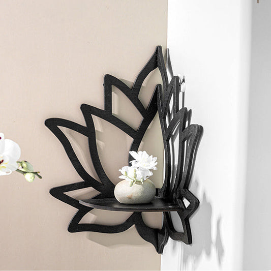 Wooden Lotus Hollow Decorative Rack Aromatherapy Organiser Essential Oil Candle Holder Wall Mounted Shelf Corner Shelf