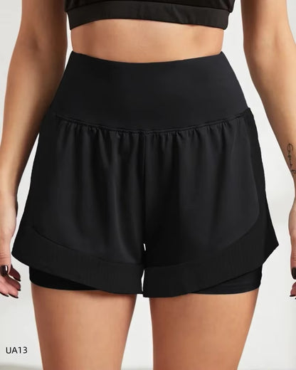 Breathable 2-in-1 Workout Shorts for Women, High Waist, Double Layer, Running, Gym, Athletic, Sports Shorts with Mesh Trim