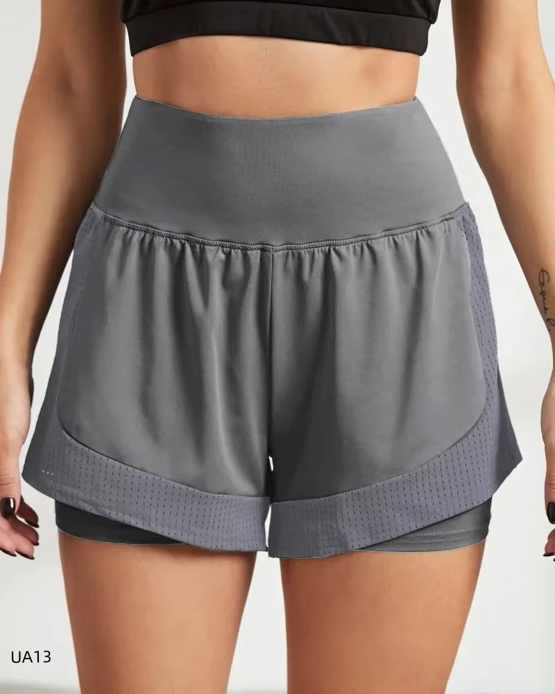 Breathable 2-in-1 Workout Shorts for Women, High Waist, Double Layer, Running, Gym, Athletic, Sports Shorts with Mesh Trim