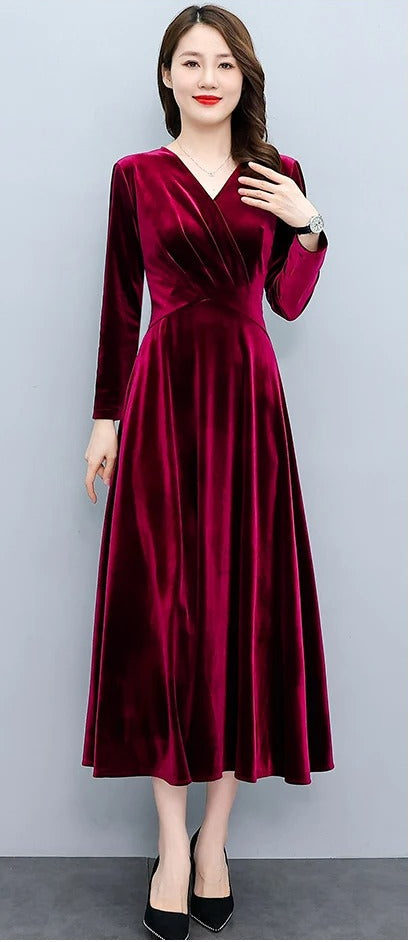 2024 Vintage Long Sleeve Women Sexy Midi Dresses Autumn Winter Velvet Thick Warm Dress Elegant Bodycon Party Night Maxi Vestidos