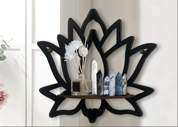 Wooden Lotus Hollow Decorative Rack Aromatherapy Organiser Essential Oil Candle Holder Wall Mounted Shelf Corner Shelf