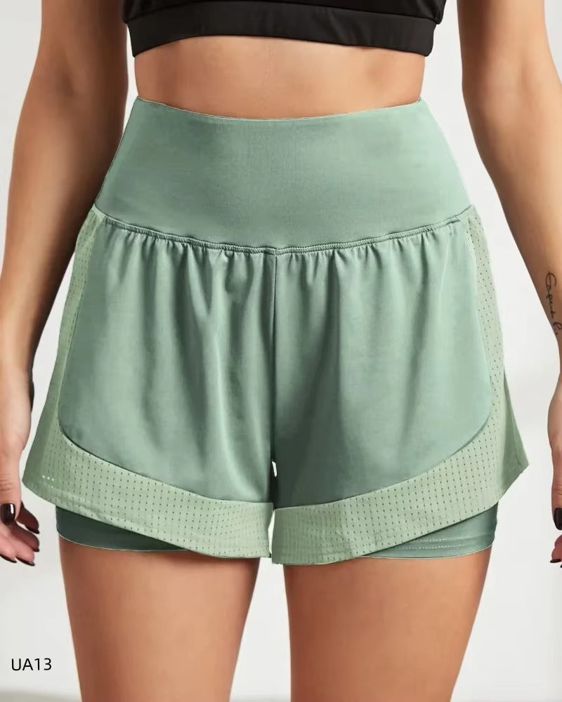 Breathable 2-in-1 Workout Shorts for Women, High Waist, Double Layer, Running, Gym, Athletic, Sports Shorts with Mesh Trim