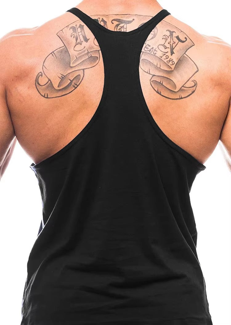 Gym Bodybuilding Tank Top Fashion Y-Back Suspender Vest Cotton Breathable Sleeveless Singlet Men's Fitness Muscle Sports Shirt
