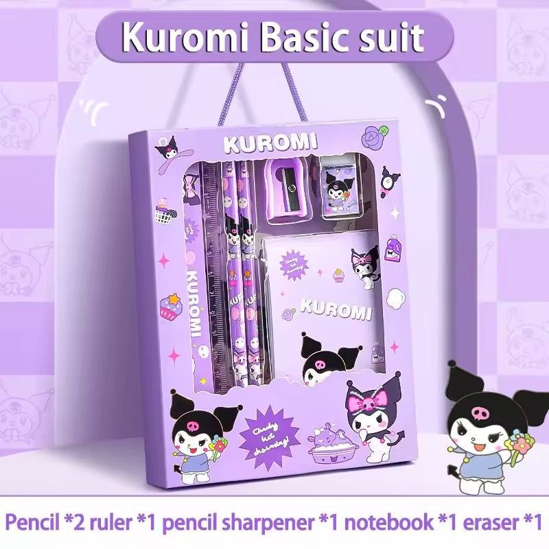 anrio 12PCS Kuromi Stationery Set Cinnamoroll My Melody Pencils Erasers Rulers Student School Supplies Study Stationery Gifts