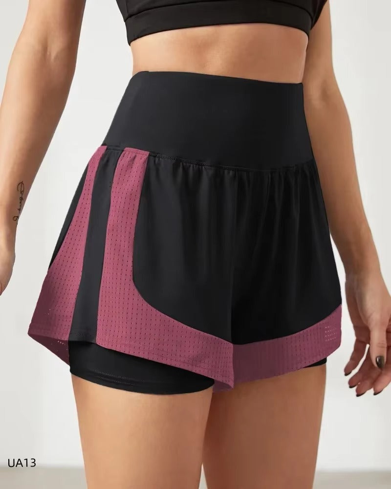 Breathable 2-in-1 Workout Shorts for Women, High Waist, Double Layer, Running, Gym, Athletic, Sports Shorts with Mesh Trim
