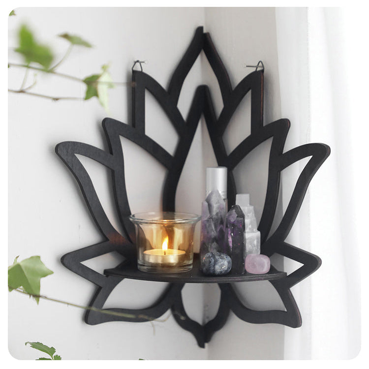 Wooden Lotus Hollow Decorative Rack Aromatherapy Organiser Essential Oil Candle Holder Wall Mounted Shelf Corner Shelf