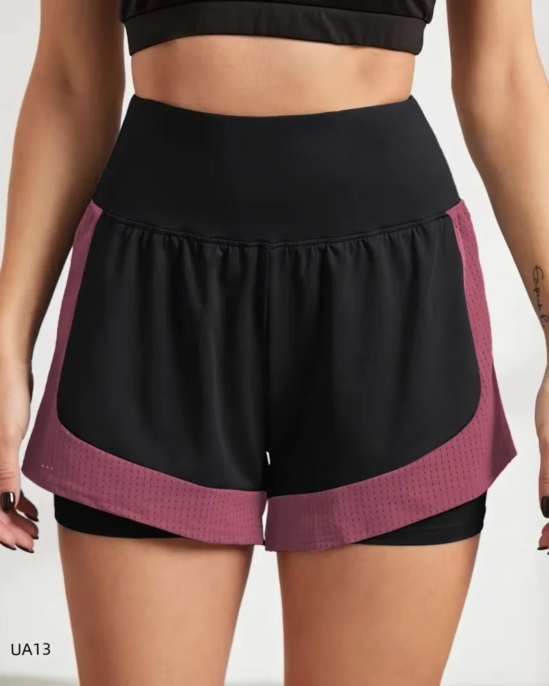 Breathable 2-in-1 Workout Shorts for Women, High Waist, Double Layer, Running, Gym, Athletic, Sports Shorts with Mesh Trim