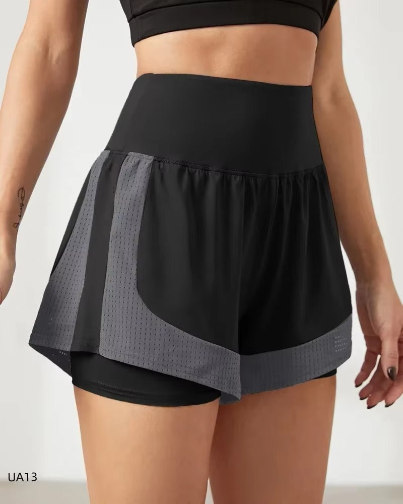 Breathable 2-in-1 Workout Shorts for Women, High Waist, Double Layer, Running, Gym, Athletic, Sports Shorts with Mesh Trim