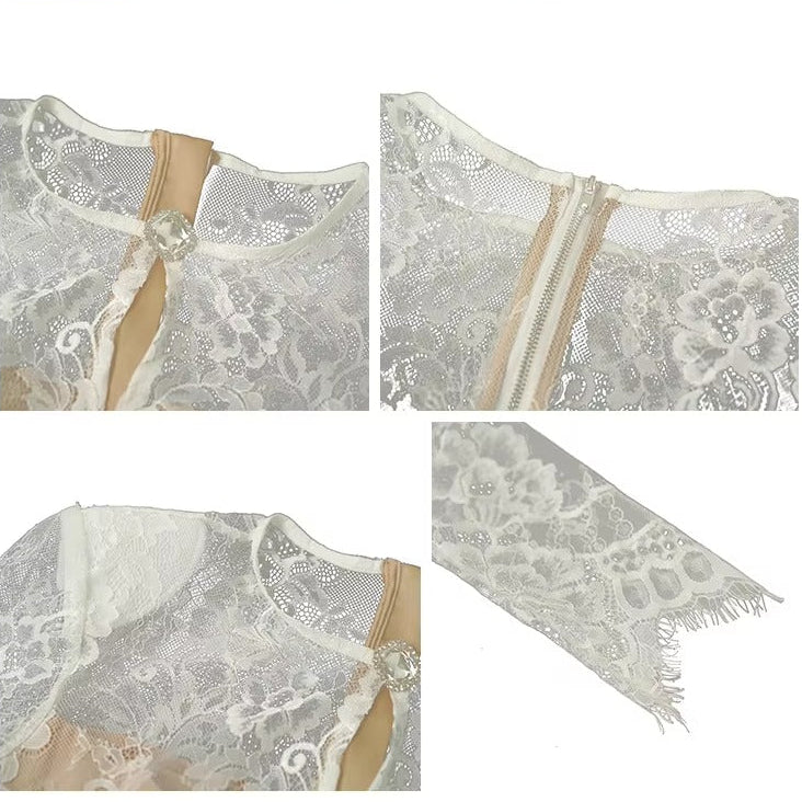 summer sexy hollowed-out blouse round collar lace shirt woman