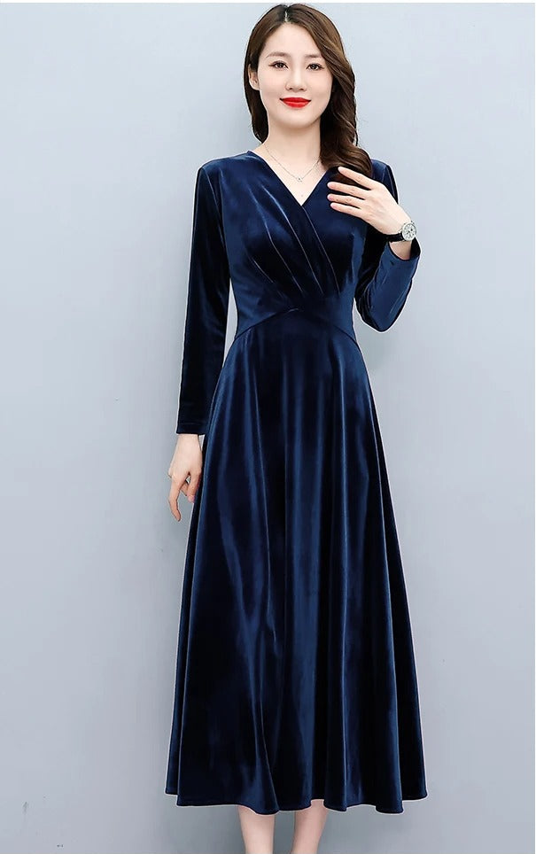 2024 Vintage Long Sleeve Women Sexy Midi Dresses Autumn Winter Velvet Thick Warm Dress Elegant Bodycon Party Night Maxi Vestidos