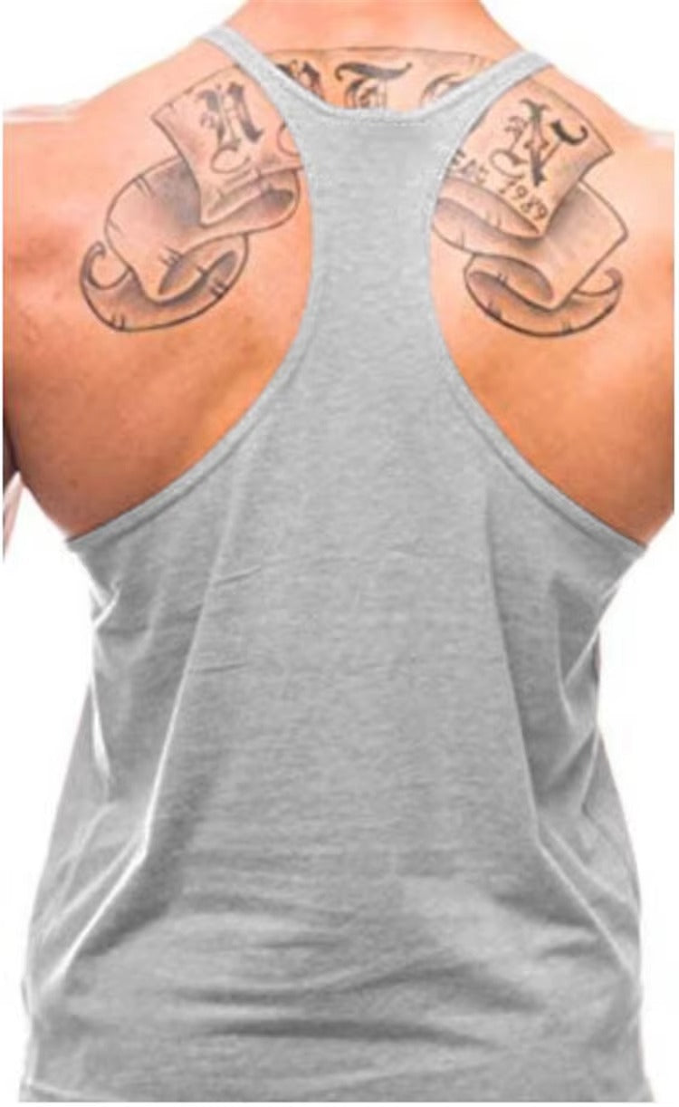 Gym Bodybuilding Tank Top Fashion Y-Back Suspender Vest Cotton Breathable Sleeveless Singlet Men's Fitness Muscle Sports Shirt