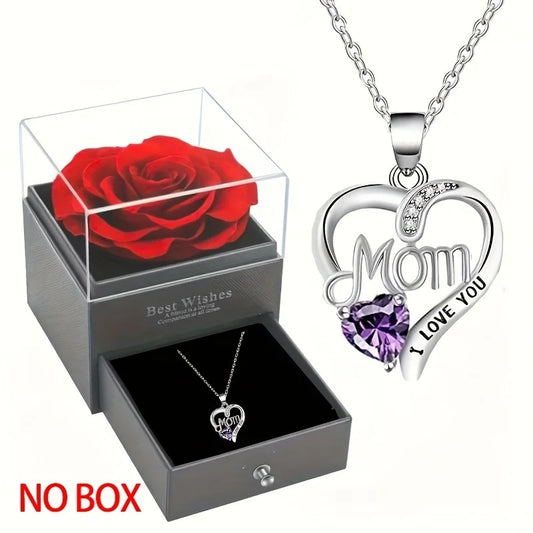 Rose Box Heart Pendant Necklace, I Love You Jewelry Gift for Mom, Wife, Lover, Daughter, Girlfriend, Christmas Best Friend