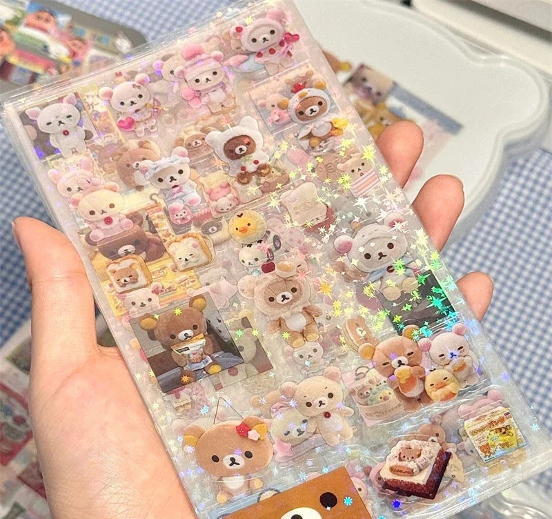 5Sheets Cartoon HelloKitty Rilakkuma Stickers Cartoon Anime Die-cutting Flashing Laser Sticker Decals DIY Handbooks Decoration