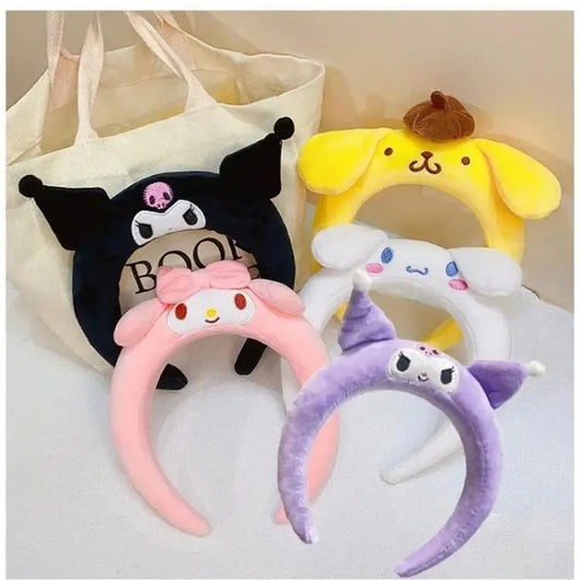 Kawaii Headband Sanrio My Melody Kuromi Cinnamoroll Pompom Purin Hair Accessories Anime Cute Cartoon Plush Headdress Girls Gift