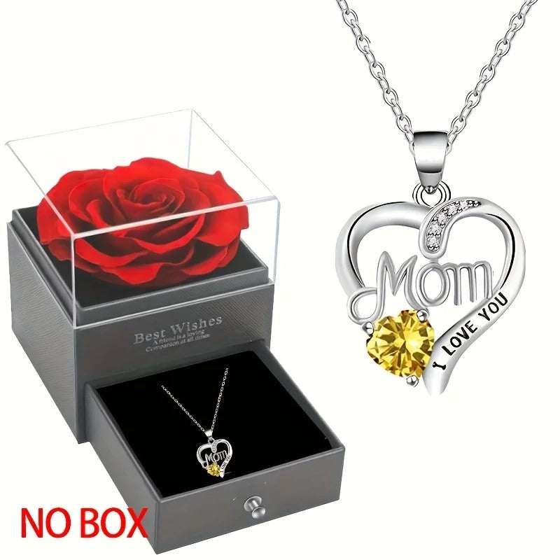 Rose Box Heart Pendant Necklace, I Love You Jewelry Gift for Mom, Wife, Lover, Daughter, Girlfriend, Christmas Best Friend