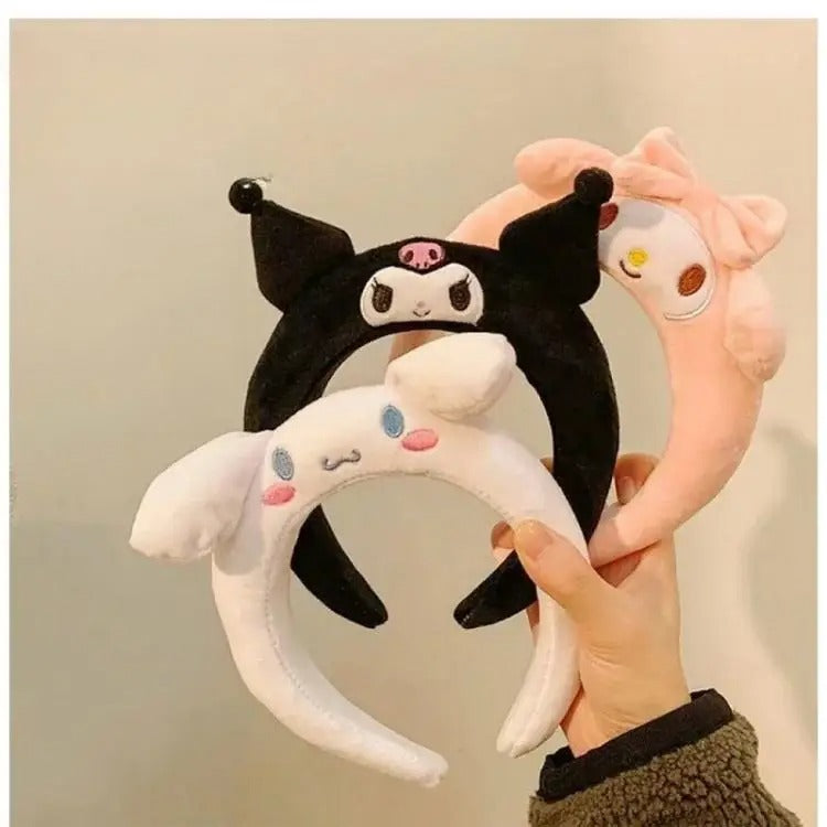 Kawaii Headband Sanrio My Melody Kuromi Cinnamoroll Pompom Purin Hair Accessories Anime Cute Cartoon Plush Headdress Girls Gift